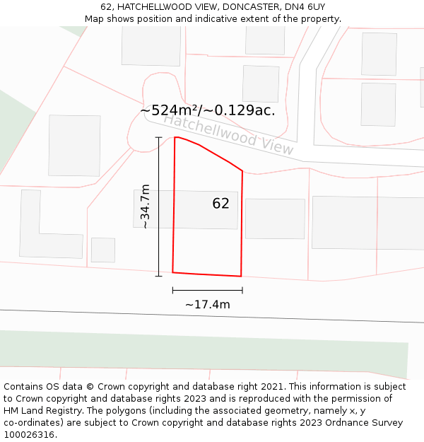 62, HATCHELLWOOD VIEW, DONCASTER, DN4 6UY: Plot and title map