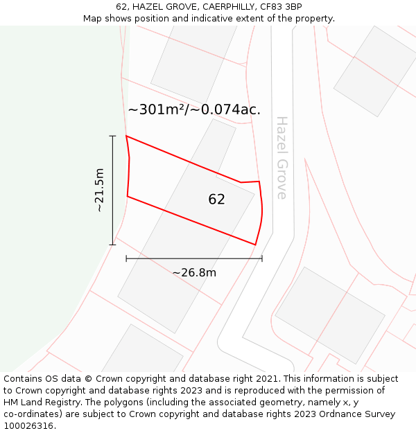 62, HAZEL GROVE, CAERPHILLY, CF83 3BP: Plot and title map