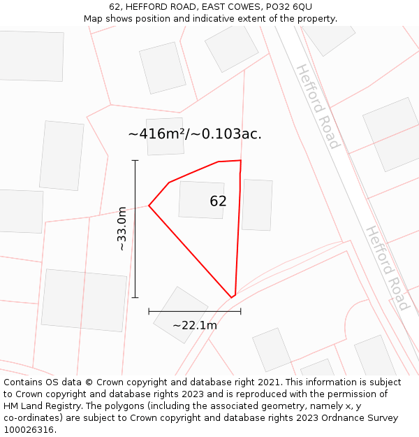 62, HEFFORD ROAD, EAST COWES, PO32 6QU: Plot and title map