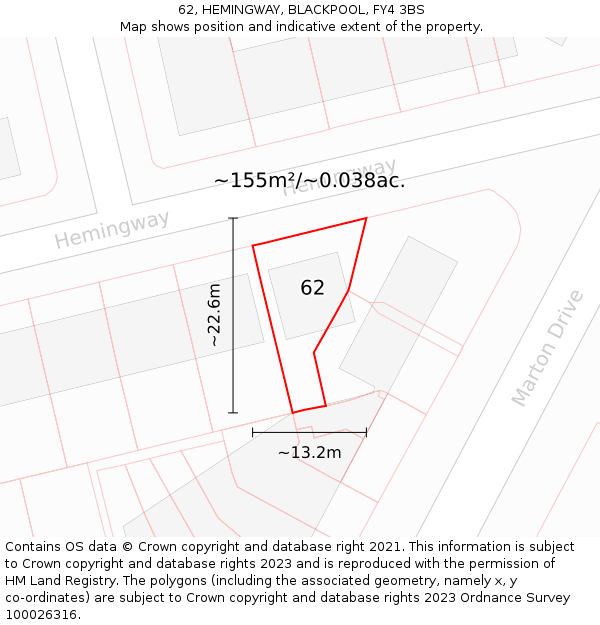 62, HEMINGWAY, BLACKPOOL, FY4 3BS: Plot and title map
