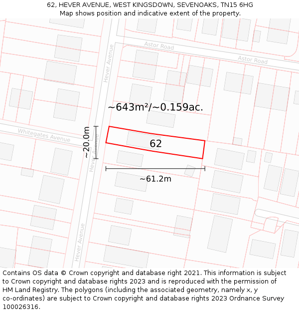 62, HEVER AVENUE, WEST KINGSDOWN, SEVENOAKS, TN15 6HG: Plot and title map