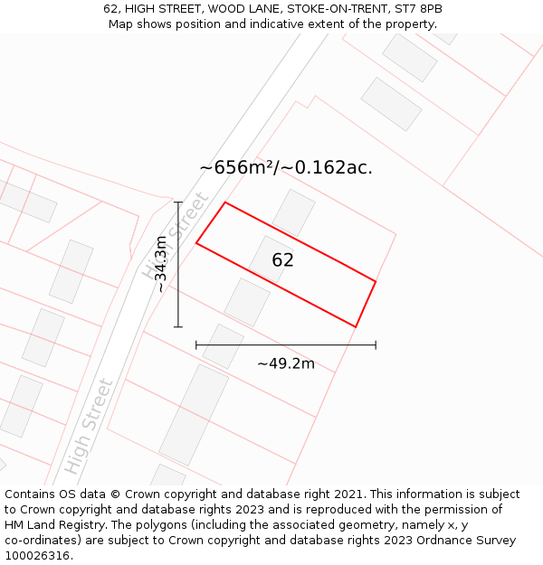 62, HIGH STREET, WOOD LANE, STOKE-ON-TRENT, ST7 8PB: Plot and title map