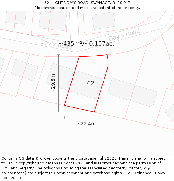 62, HIGHER DAYS ROAD, SWANAGE, BH19 2LB: Plot and title map