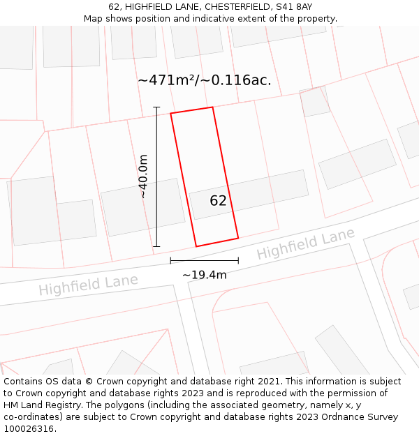 62, HIGHFIELD LANE, CHESTERFIELD, S41 8AY: Plot and title map