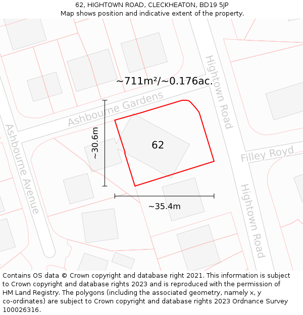 62, HIGHTOWN ROAD, CLECKHEATON, BD19 5JP: Plot and title map