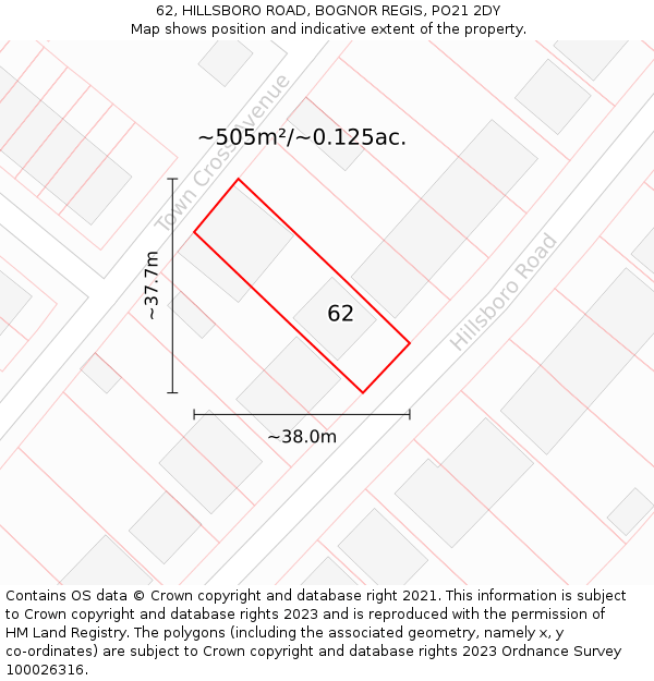 62, HILLSBORO ROAD, BOGNOR REGIS, PO21 2DY: Plot and title map