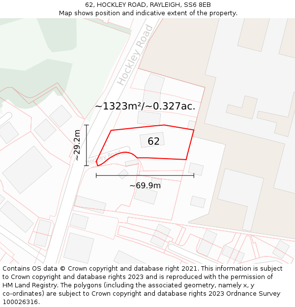 62, HOCKLEY ROAD, RAYLEIGH, SS6 8EB: Plot and title map
