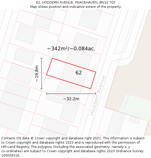 62, HODDERN AVENUE, PEACEHAVEN, BN10 7QY: Plot and title map