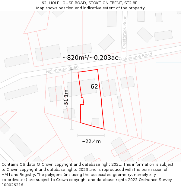 62, HOLEHOUSE ROAD, STOKE-ON-TRENT, ST2 8EL: Plot and title map