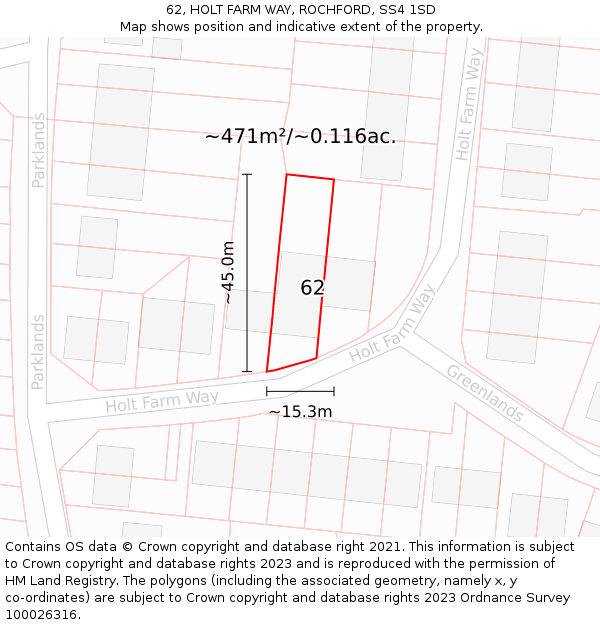 62, HOLT FARM WAY, ROCHFORD, SS4 1SD: Plot and title map