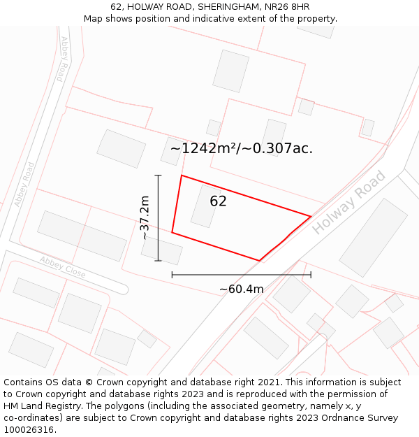 62, HOLWAY ROAD, SHERINGHAM, NR26 8HR: Plot and title map