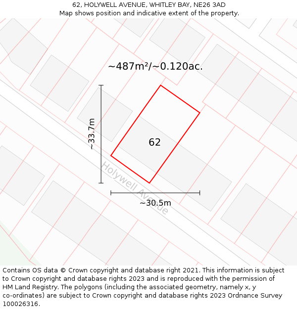 62, HOLYWELL AVENUE, WHITLEY BAY, NE26 3AD: Plot and title map