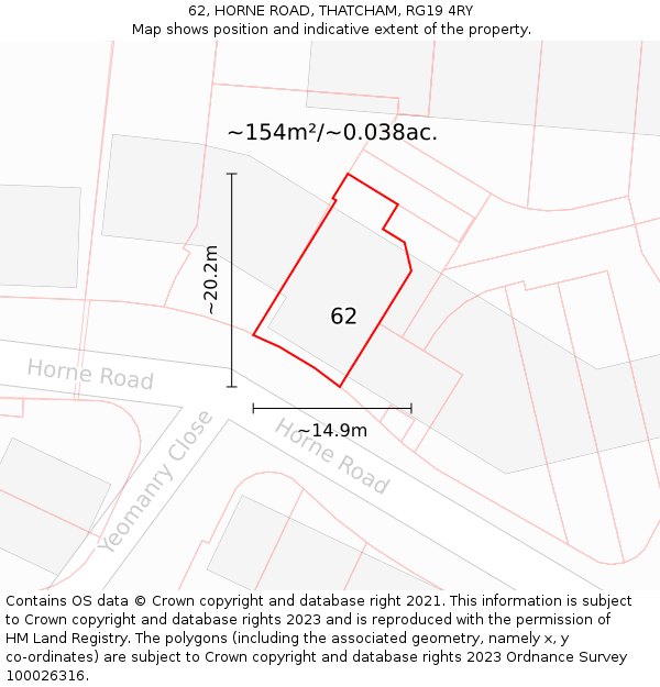 62, HORNE ROAD, THATCHAM, RG19 4RY: Plot and title map