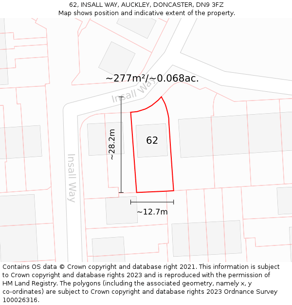 62, INSALL WAY, AUCKLEY, DONCASTER, DN9 3FZ: Plot and title map