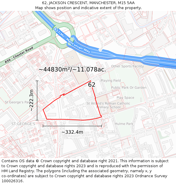 62, JACKSON CRESCENT, MANCHESTER, M15 5AA: Plot and title map