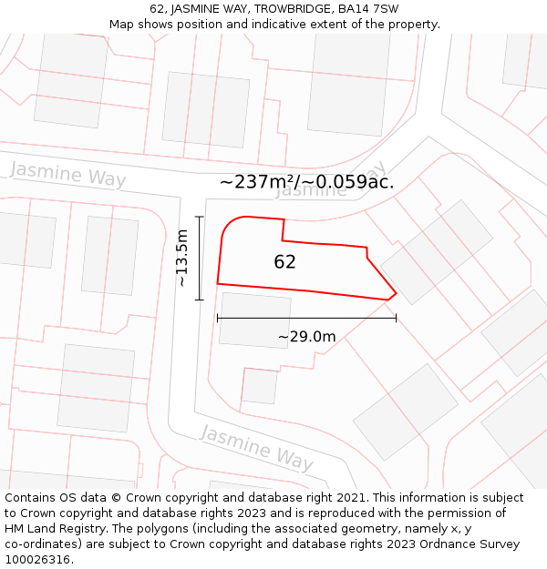 62, JASMINE WAY, TROWBRIDGE, BA14 7SW: Plot and title map