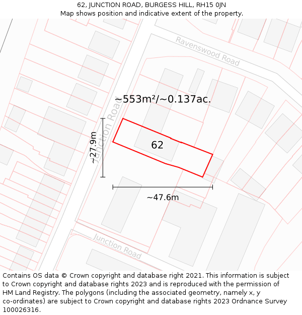 62, JUNCTION ROAD, BURGESS HILL, RH15 0JN: Plot and title map