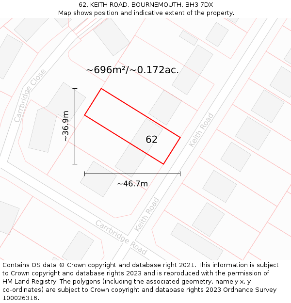 62, KEITH ROAD, BOURNEMOUTH, BH3 7DX: Plot and title map