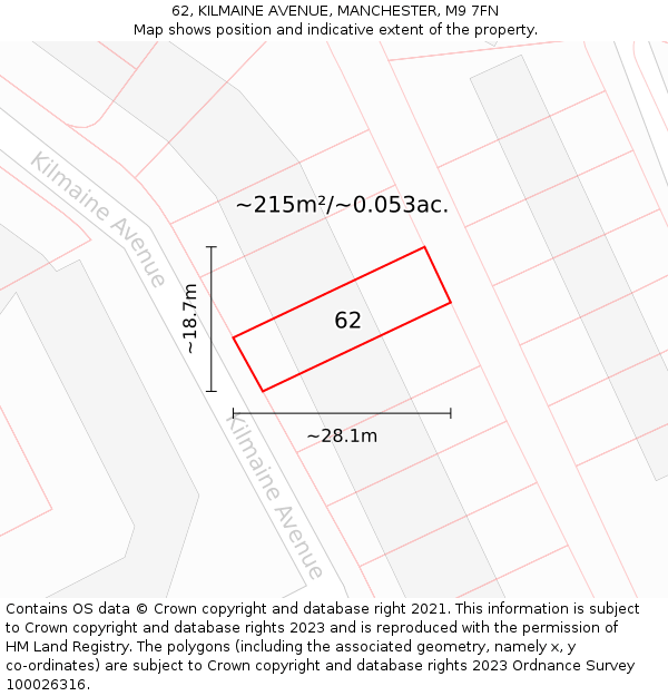 62, KILMAINE AVENUE, MANCHESTER, M9 7FN: Plot and title map