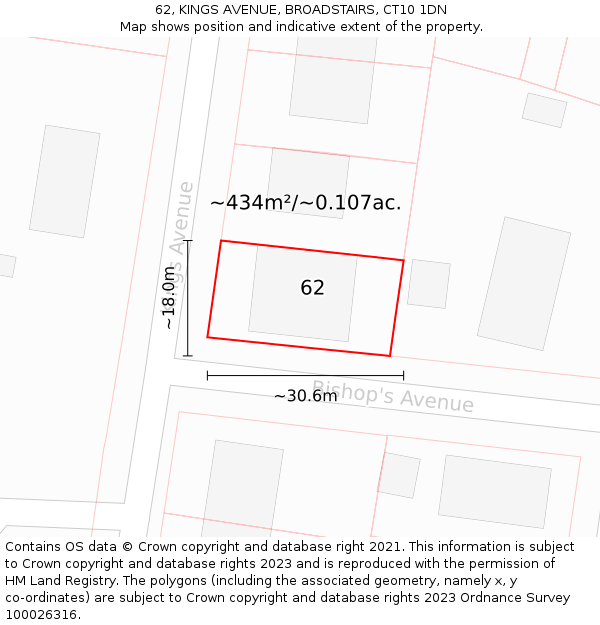 62, KINGS AVENUE, BROADSTAIRS, CT10 1DN: Plot and title map