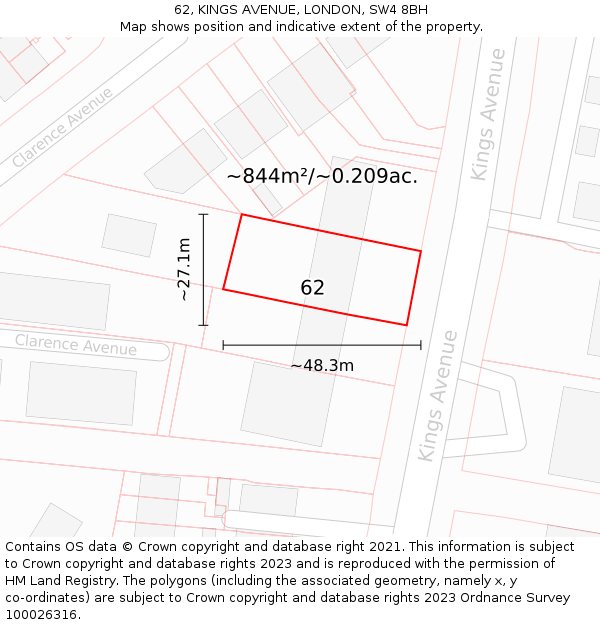 62, KINGS AVENUE, LONDON, SW4 8BH: Plot and title map
