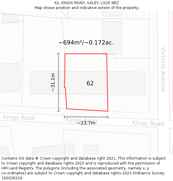 62, KINGS ROAD, ILKLEY, LS29 9BZ: Plot and title map