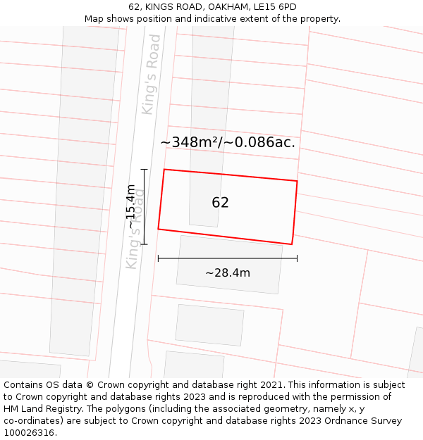 62, KINGS ROAD, OAKHAM, LE15 6PD: Plot and title map