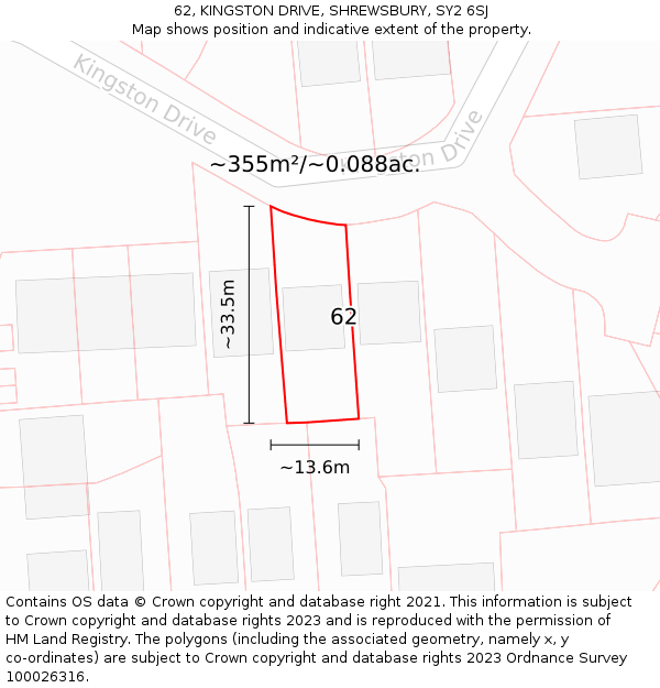 62, KINGSTON DRIVE, SHREWSBURY, SY2 6SJ: Plot and title map