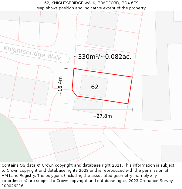 62, KNIGHTSBRIDGE WALK, BRADFORD, BD4 6ES: Plot and title map