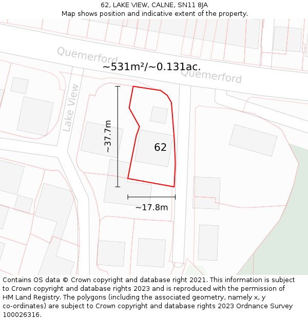 62, LAKE VIEW, CALNE, SN11 8JA: Plot and title map