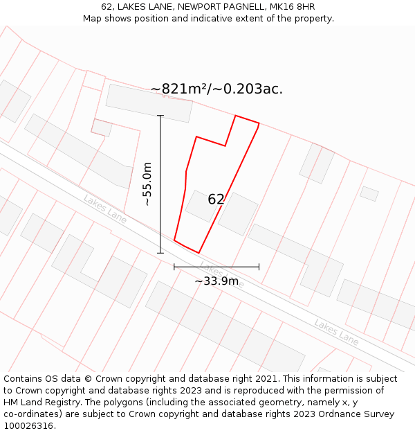 62, LAKES LANE, NEWPORT PAGNELL, MK16 8HR: Plot and title map