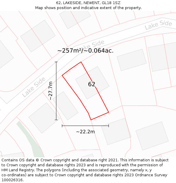 62, LAKESIDE, NEWENT, GL18 1SZ: Plot and title map