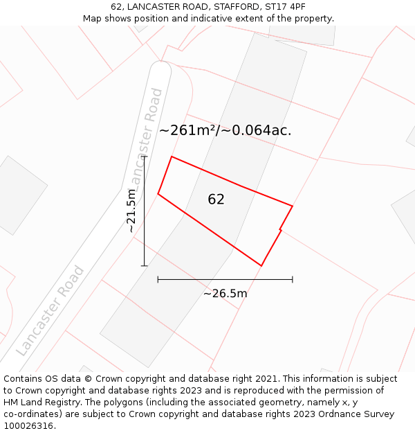 62, LANCASTER ROAD, STAFFORD, ST17 4PF: Plot and title map