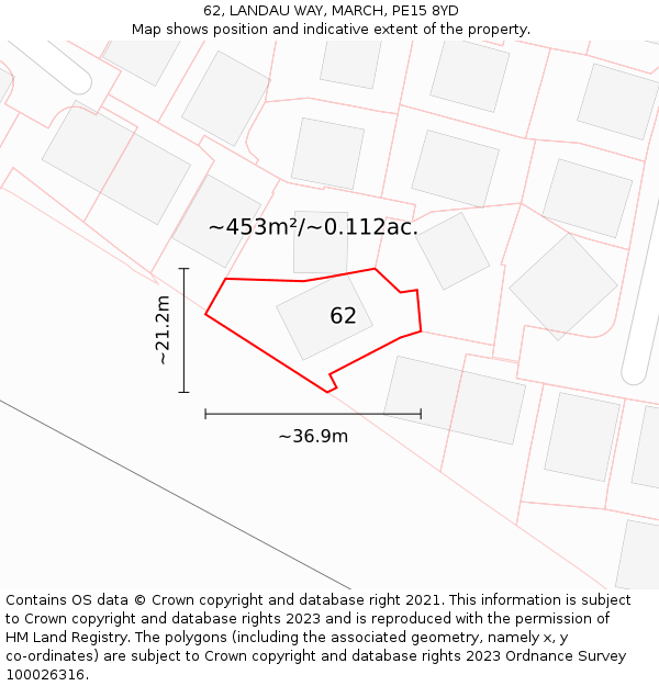 62, LANDAU WAY, MARCH, PE15 8YD: Plot and title map