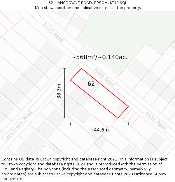 62, LANSDOWNE ROAD, EPSOM, KT19 9QL: Plot and title map