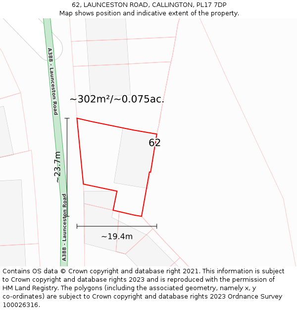 62, LAUNCESTON ROAD, CALLINGTON, PL17 7DP: Plot and title map