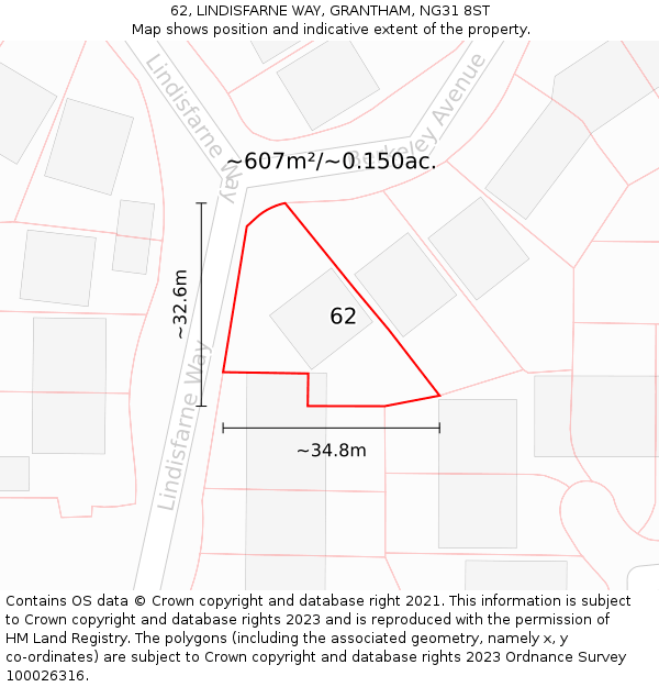 62, LINDISFARNE WAY, GRANTHAM, NG31 8ST: Plot and title map