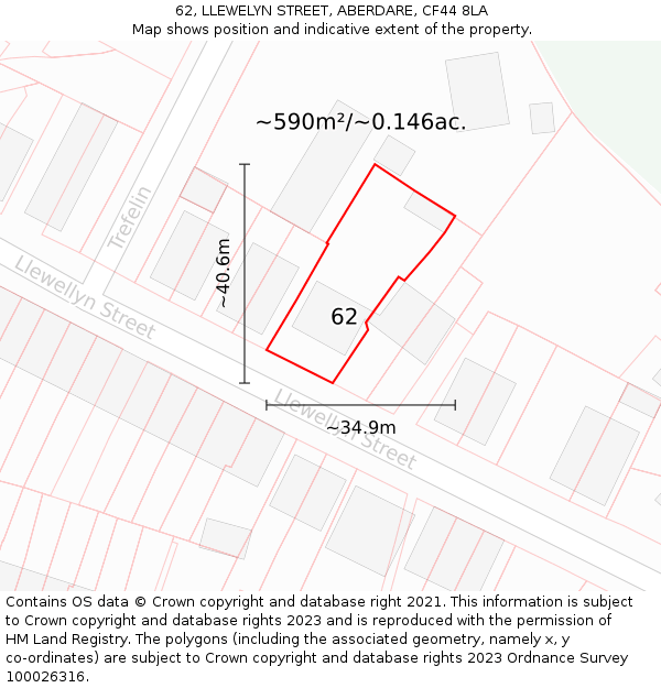 62, LLEWELYN STREET, ABERDARE, CF44 8LA: Plot and title map