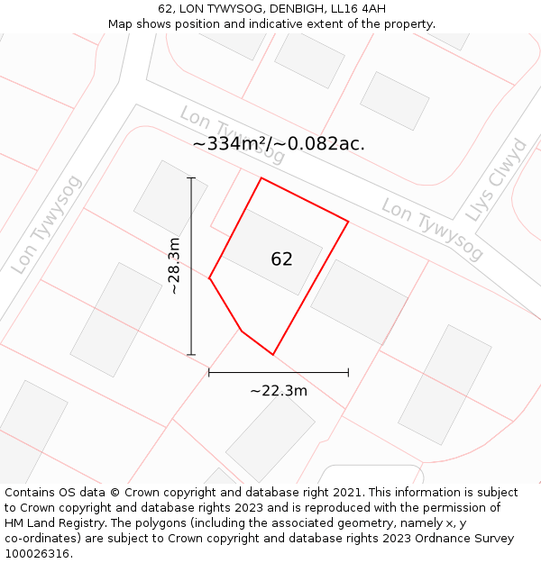 62, LON TYWYSOG, DENBIGH, LL16 4AH: Plot and title map