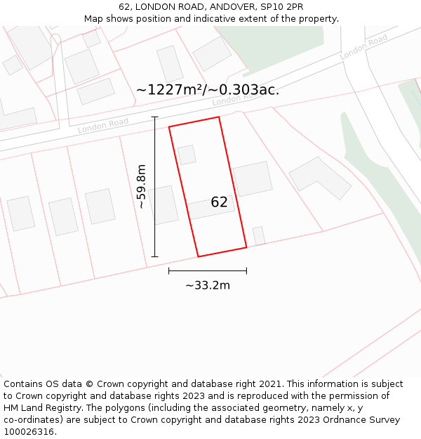 62, LONDON ROAD, ANDOVER, SP10 2PR: Plot and title map