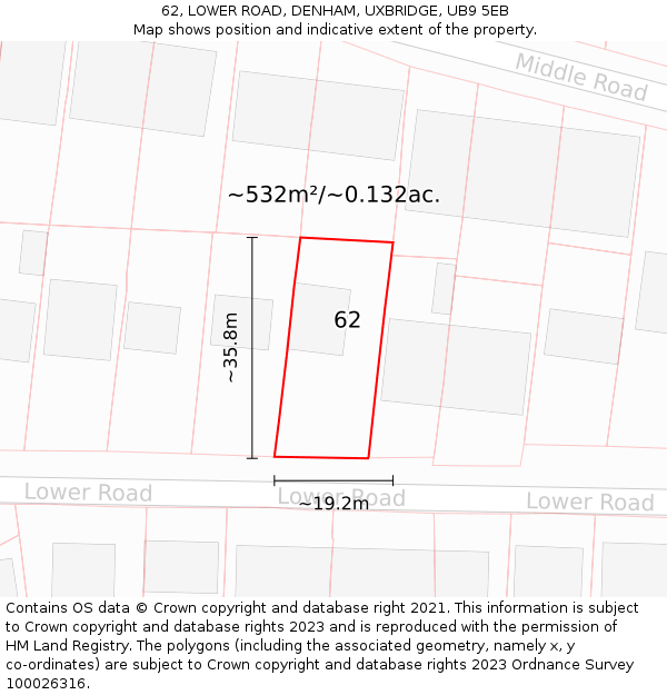 62, LOWER ROAD, DENHAM, UXBRIDGE, UB9 5EB: Plot and title map