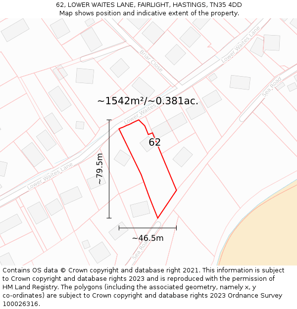 62, LOWER WAITES LANE, FAIRLIGHT, HASTINGS, TN35 4DD: Plot and title map