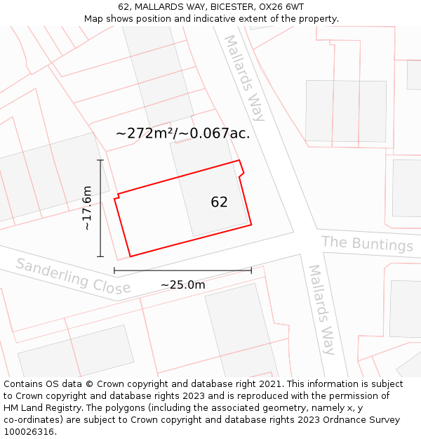 62, MALLARDS WAY, BICESTER, OX26 6WT: Plot and title map