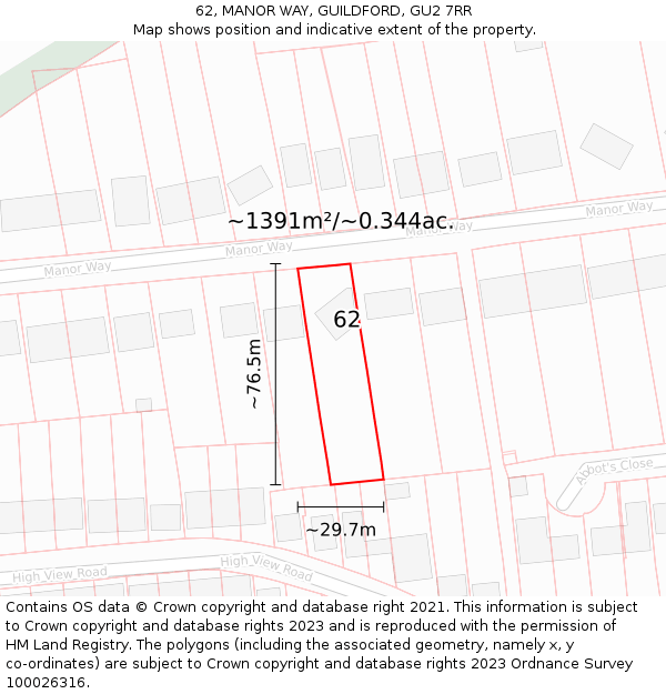 62, MANOR WAY, GUILDFORD, GU2 7RR: Plot and title map