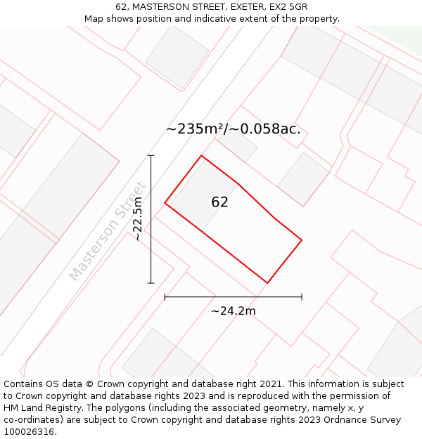 62, MASTERSON STREET, EXETER, EX2 5GR: Plot and title map