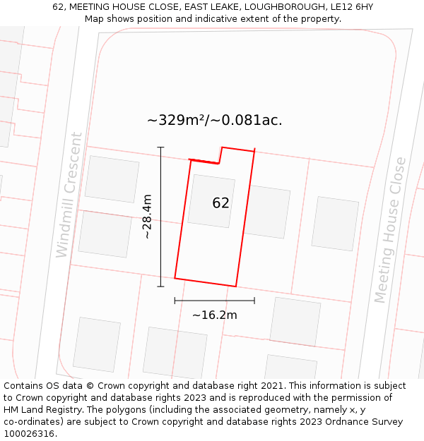 62, MEETING HOUSE CLOSE, EAST LEAKE, LOUGHBOROUGH, LE12 6HY: Plot and title map