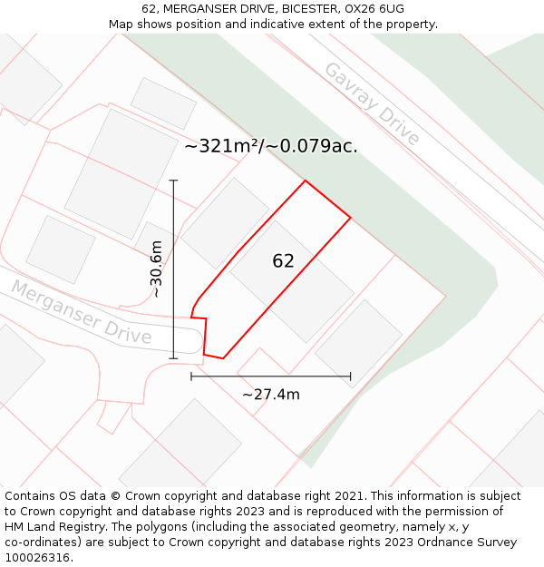 62, MERGANSER DRIVE, BICESTER, OX26 6UG: Plot and title map