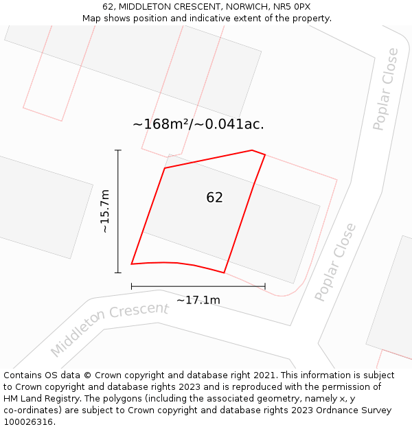62, MIDDLETON CRESCENT, NORWICH, NR5 0PX: Plot and title map