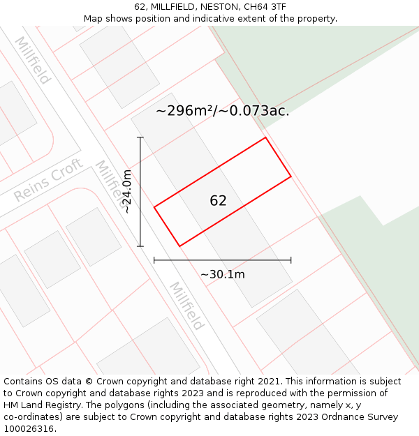 62, MILLFIELD, NESTON, CH64 3TF: Plot and title map