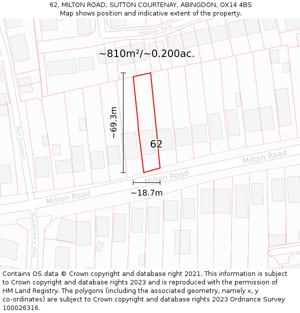 62, MILTON ROAD, SUTTON COURTENAY, ABINGDON, OX14 4BS: Plot and title map